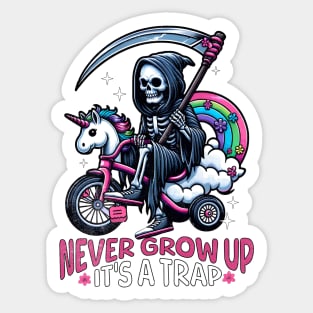 Skeleton Illustration Funny Riding a Tricycle Sticker